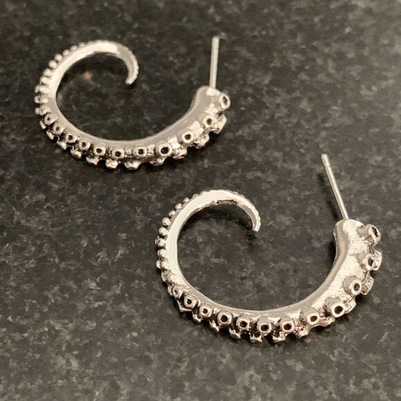 Silver Squid Tentacle Earrings - Seacore Nautical Kraken Octopus Marine Hoops - Picture 3 of 10